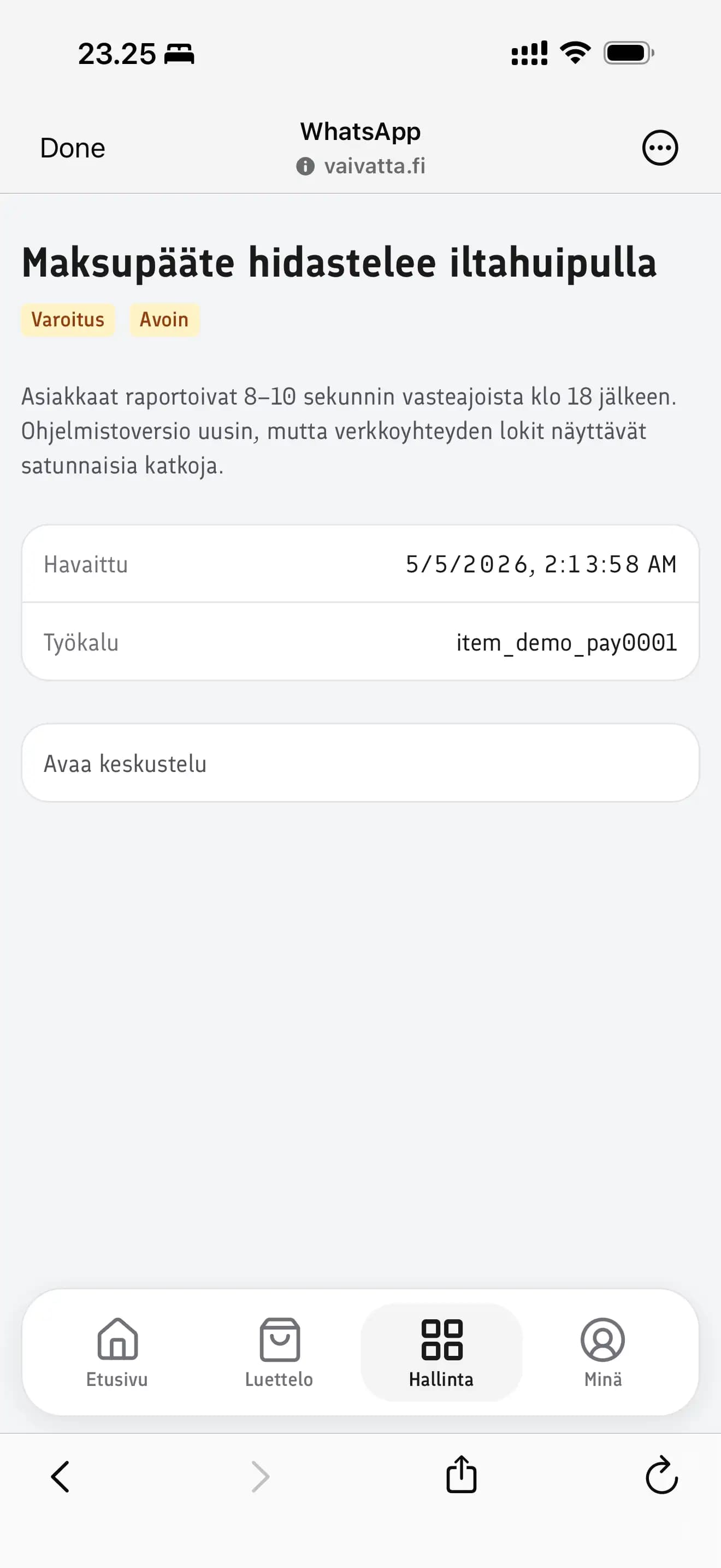 Kuvakaappaus häiriön yksityiskohtanäkymästä