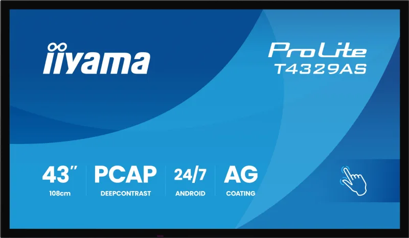 iiyama ProLite T4329AS-B1AG -kosketusnäyttö, 43", 4K UHD, PCAP 20 pistettä, Android 14, 24/7, musta, kuva 2