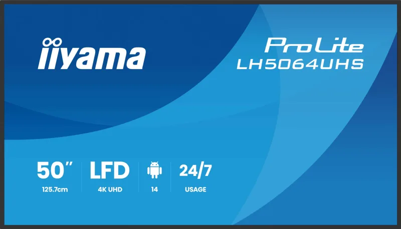 iiyama ProLite LH5064UHS-B1AG digital signage display, 50", 4K UHD, Android 14, Wi-Fi, 24/7, black, image 2