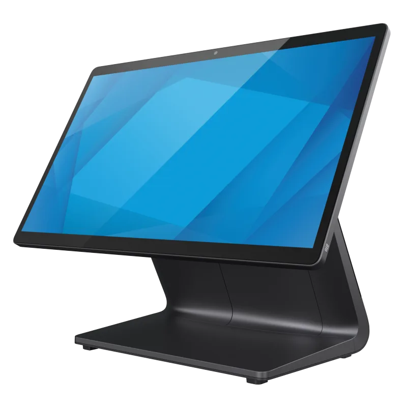 EloPOS Z30 POS terminal from the front left, grey, on its stand