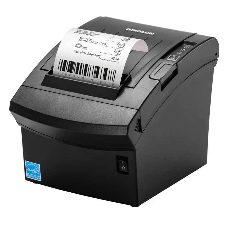 Bixolon SRP-350plusV receipt printer with a printed receipt