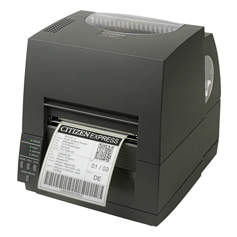 Citizen CL-S621II label printer, black, with a printed label