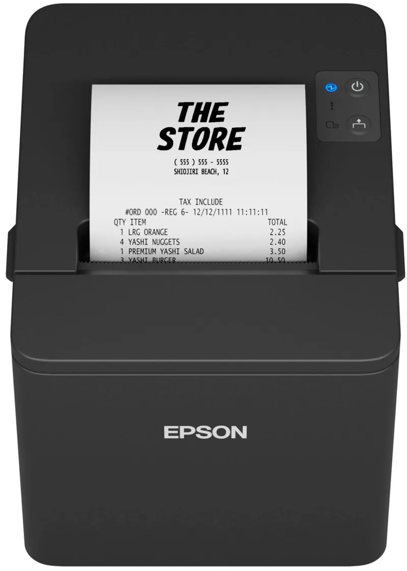 Epson TM-T20IV receipt printer, front view, black