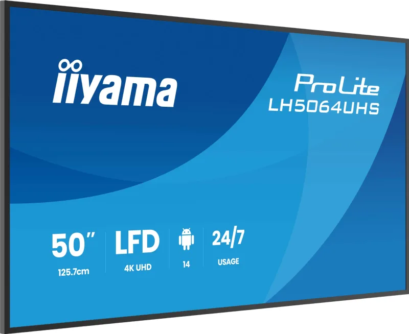 iiyama ProLite LH5064UHS-B1AG digital signage display, 50", 4K UHD, Android 14, Wi-Fi, 24/7, black, image 4