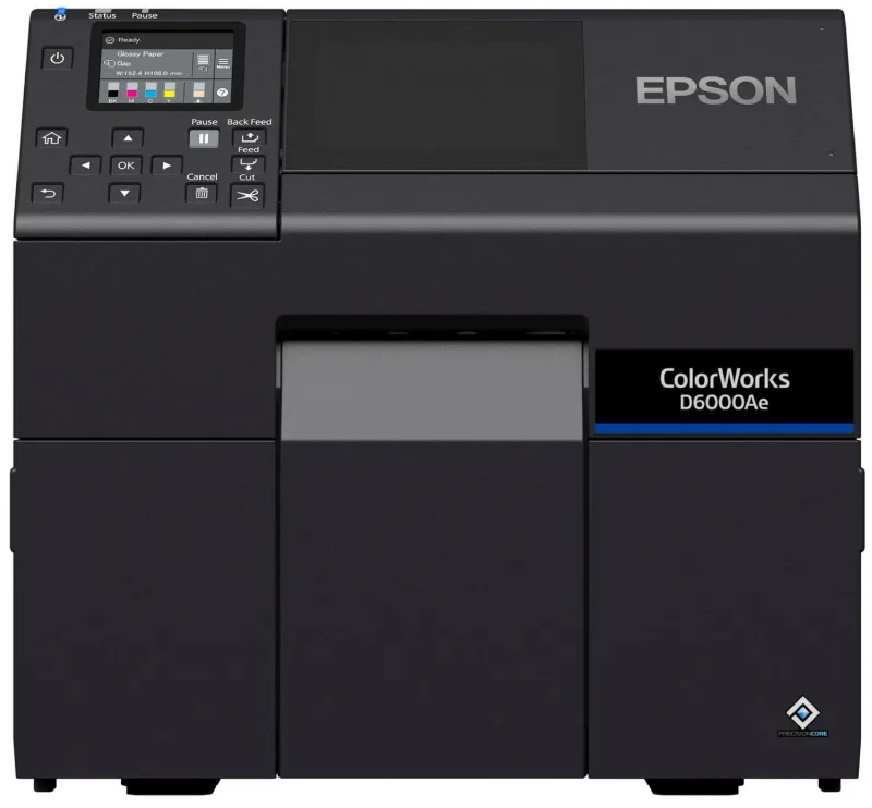 Epson ColorWorks CW-D6000Ae colour label printer, front view, cutter model