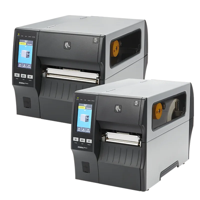 Zebra ZT400 series industrial label printer, left view