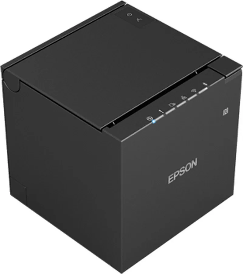 Epson TM-m30III-H black receipt printer, angled top view