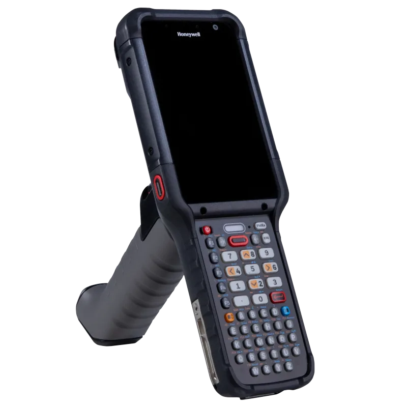 Honeywell CK67 handheld computer from the front right, keypad and display