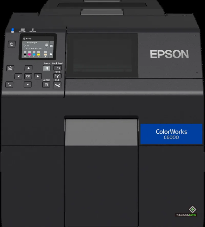 Epson ColorWorks CW-C6000Ae colour label printer, front view, cutter model